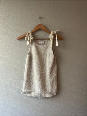 Madewell Knit Tie-Shoulder Tank Top in Cream Small